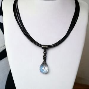 Silpada Multi Strand Leather Clear Crystal Quartz Pendant Necklace Sterling 925